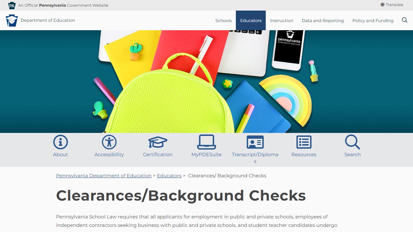 Clearances/ Background Checks - Pennsylvania Department of Education