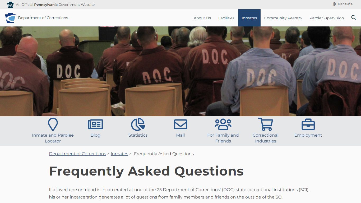 Frequently Asked Questions - Pennsylvania Department of Corrections